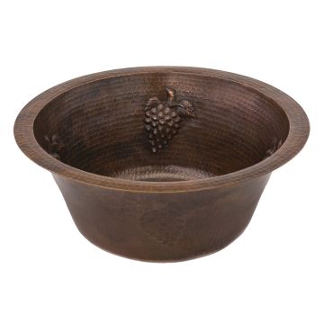 16" Round Grapevine Oil Rubbed Bronze Hammered Copper Bar & Prep Sink - 2" Drain
