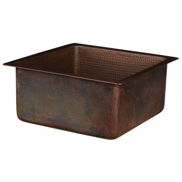 16" Square Oil Rubbed Bronze Hammered Copper Bar & Prep Sink - 3.5" Drain