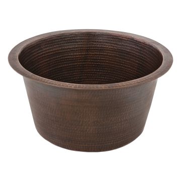 17" Large Round Oil Rubbed Bronze Hammered Copper Bar & Prep Sink - 3.5" Drain