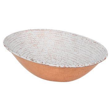 17" Oval Wired Rim Glazed White Hammered Copper Vessel Sink