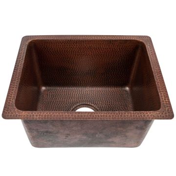 17" Rectangular Oil Rubbed Bronze Hammered Copper Bar, Prep & Utility Sink - 3.5" Drain