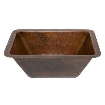 17" Rectangular Oil Rubbed Bronze Hammered Copper Bathroom Sink