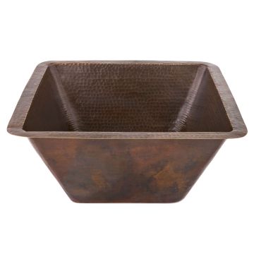 17" Square Oil Rubbed Bronze Hammered Copper Bar & Prep Sink - 3.5" Drain 