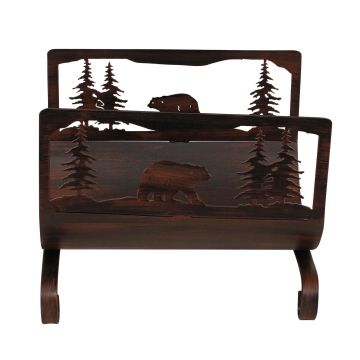 Rustic Wrought Iron Wandering Bears Wood Rack