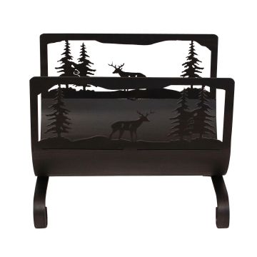 Rustic Wrought Iron Forest Bucks Wood Rack