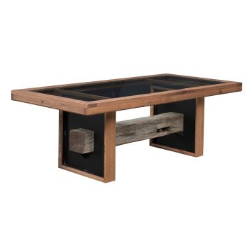 1869 Frontier Barn Wood Dining Table - Tempered Glass Top - No Skirt