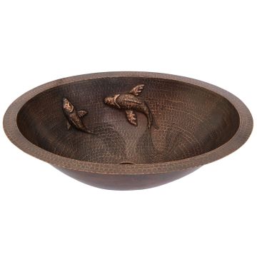 19" Oval Koi Fish Oil Rubbed Bronze Hammered Copper Bathroom Sink