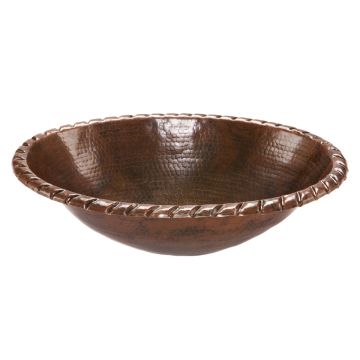 19" Oval Rope Rim Oil Rubbed Bronze Hammered Copper Self Rimming Bathroom Sink