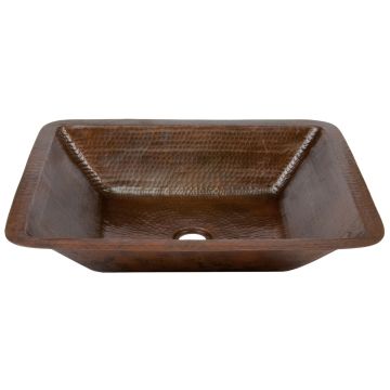 19" Rectangular Oil Rubbed Bronze Hammered Copper Bathroom Sink