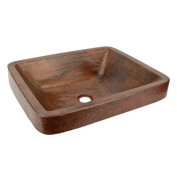 19" Rectangular Oil Rubbed Bronze Hammered Copper Skirted Vessel Sink