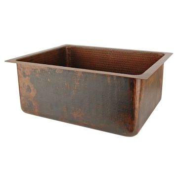 20" Rectangular Oil Rubbed Bronze Hammered Copper Bar & Prep Sink - 3.5" Drain