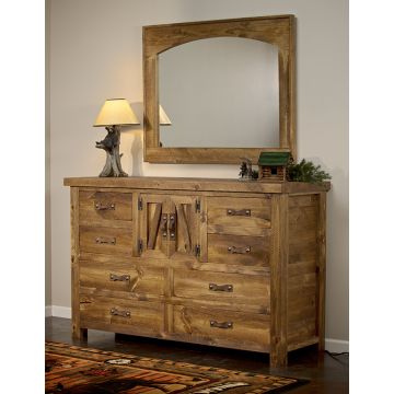 Heartland 8 Drawer Weathered Wood Dresser with Wall Mount Mirror--Clear finish