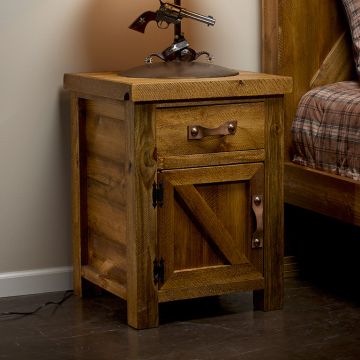 Heartland Weathered Enclosed Nightstand--Honey finish, Left hinge, Leather handles