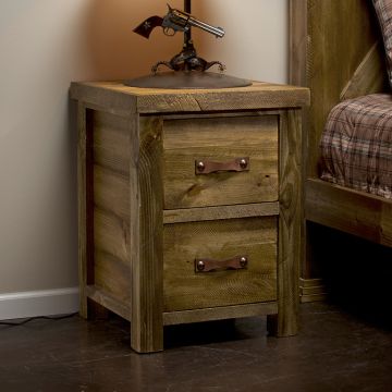 Heartland Weathered 2 Drawer Nightstand--Clear finish, Leather handle