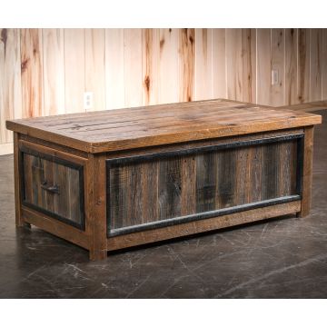 Timber Frame 2 Drawer Reclaimed Barn Wood Blanket Chest - Note that current model does not have black trim on front or back panel