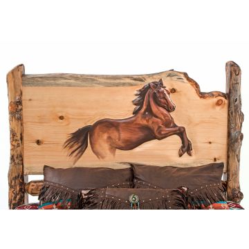 Bucking Bronco Carved Aspen Log Headboard