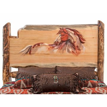 Paint Horse Carved Aspen Log Headboard