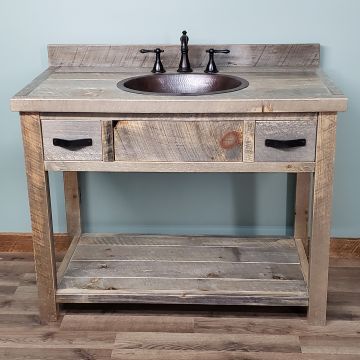 Sawmill Rough Sawn Open Vanity - Weathered Gray Finish - Free Standing