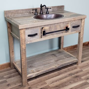 Sawmill Rough Sawn Open Vanity - Weathered Gray Finish - Free Standing - Optional Towel Bar