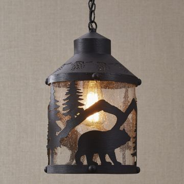 Rustic Black Bear Pendant Light