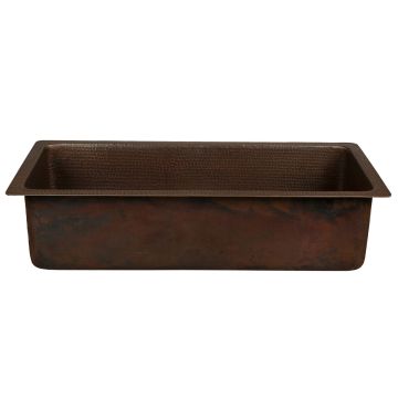28" Rectangular Oil Rubbed Bronze Hammered Copper Bar & Prep Sink - 3.5" Drain