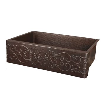30" Apron Front Scroll Oil Rubbed Bronze Hammered Copper Single Basin Kitchen Sink
