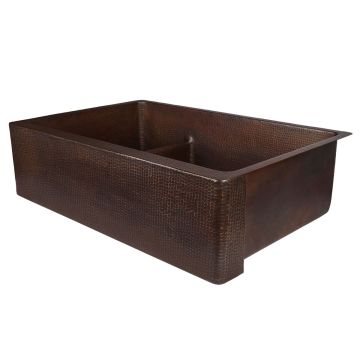 33" Apron Front Oil Rubbed Bronze Hammered Copper 30/70 Short Divider Double Basin Kitchen Sink