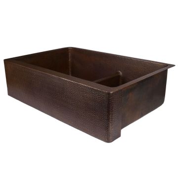 33" Apron Front Oil Rubbed Bronze Hammered Copper 60/40 Short Divider Double Basin Kitchen Sink