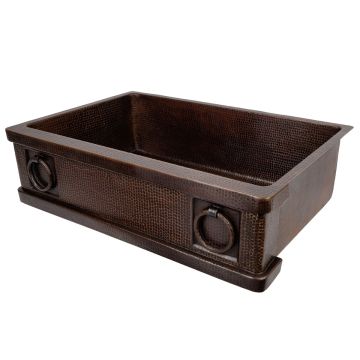 33" Apron Front Rings Oil Rubbed Bronze Hammered Copper Single Basin Kitchen Sink