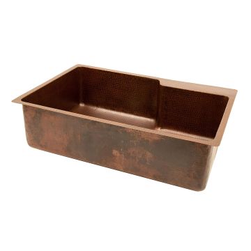 33" Oil Rubbed Bronze Hammered Copper Faucet Mount Single Basin Kitchen Sink