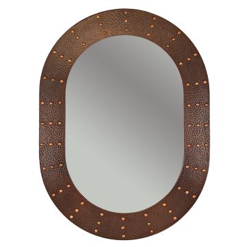 35″ Oval Forged Rivet Oil Rubbed Bronze Hammered Copper Mirror