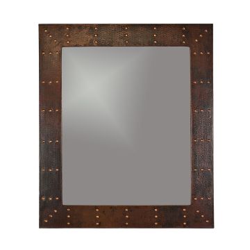 36″ Rectangular Forged Rivet Oil Rubbed Bronze Hammered Copper Mirror