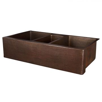 42" Apron Front Oil Rubbed Bronze Hammered Copper Triple Basin Kitchen Sink