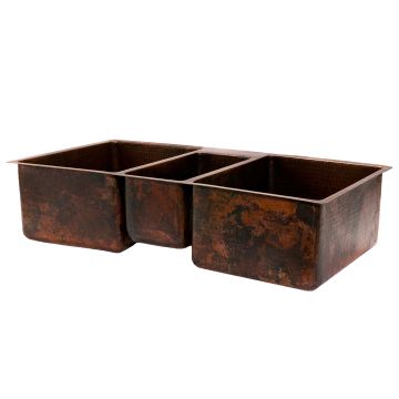 42" Oil Rubbed Bronze Hammered Copper Triple Basin Kitchen Sink