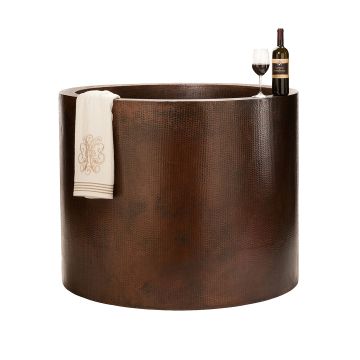 45" Round Japanese Style Oil Rubbed Bronze Hand Hammered Copper Soaking Bathtub