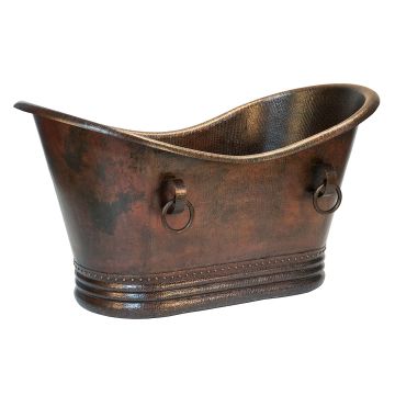 60" Rings Oil Rubbed Bronze Hammered Copper Double Slipper Bathtub