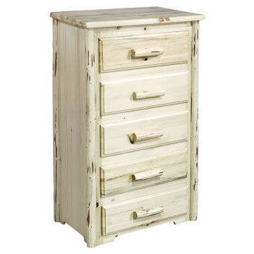 Montana Five Drawer Log Chest--Flat drawer fronts, Clear finish