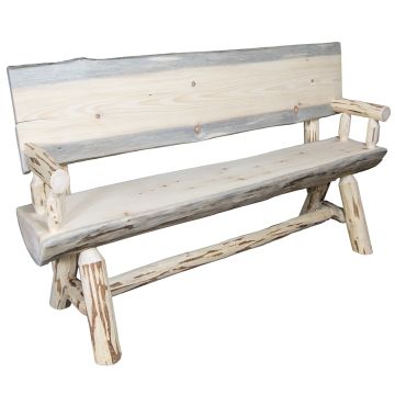 Montana Half Log Bench with Back and Arms- Unfinished