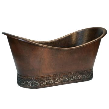67" Nickel Scroll Oil Rubbed Bronze Hammered Copper Double Slipper Bathtub