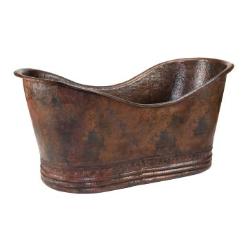 67" Oil Rubbed Bronze Hammered Copper Double Slipper Bathtub