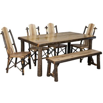 Beartooth Hickory Four Post Log Dining Table - 60" - Wild Panel - Liquid Glass Table Top Finish