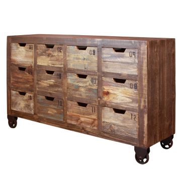 Antique Multi-Color 12 Drawer Barnwood Storage Console
