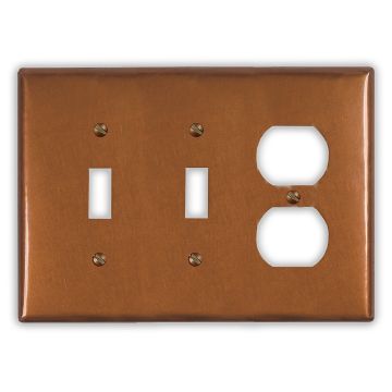Antique 2 Toggle 1 Outlet Copper Switch Plate