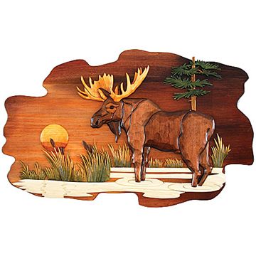 Moose in Lake Wood Art