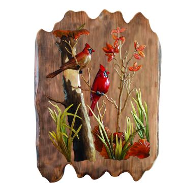 Cardinals & Wild Flowers Rustic Wood Art