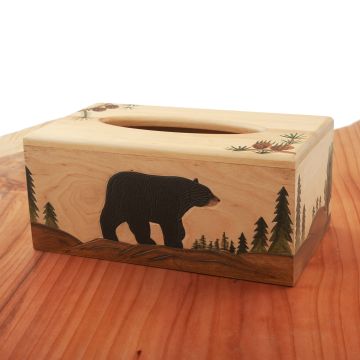 Rustic Solid Wood Tissue Box Covers - Rectangular Cover - Walking Bear
