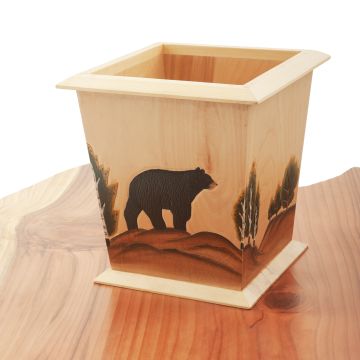 Rustic Solid Wood Trash Can