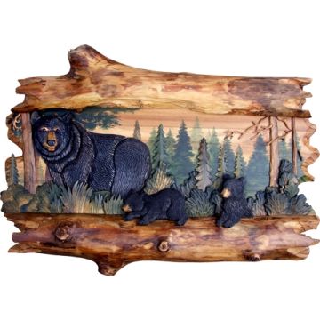 Black Bear Family Wood Art