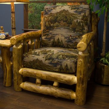 Yellowstone Aspen Rustic Log Chair - Fishermen Cushion Fabric
