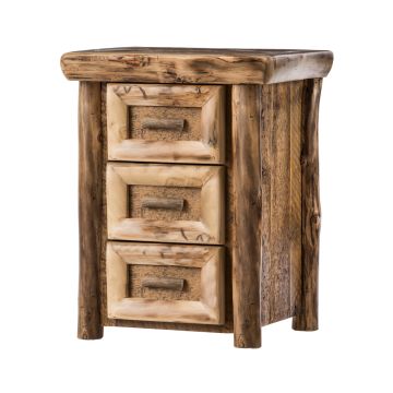 Yosemite Aspen & Barnwood 3 Drawer Nightstand--Clear finish, Light Aspen, Standard logs